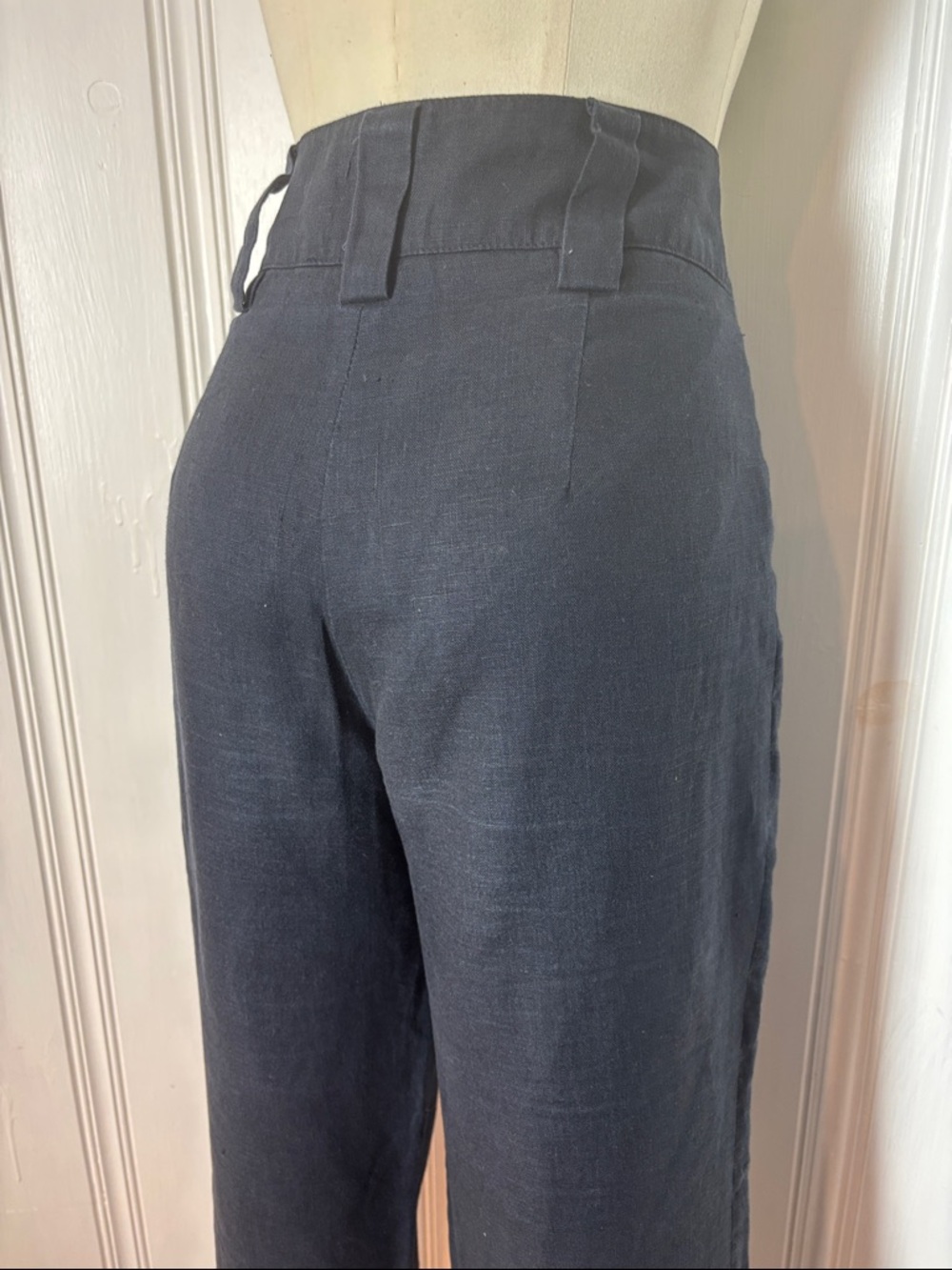 CONTEMPORAINE Navy Linen Blend High Waist Wide Leg Pants | Size: Medium - Picture 4 of 7